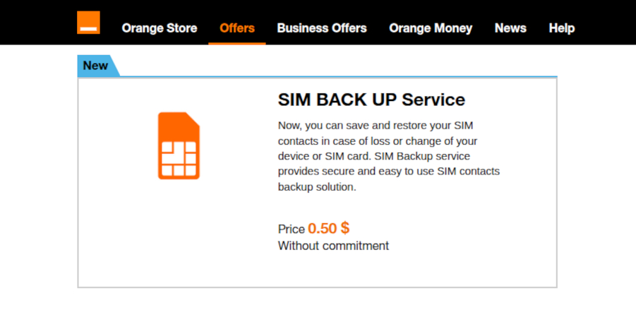 Orange SIM BACK UP Service